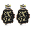 New Years Eve Black Gold Rhinestone Crystal Beaded Earrings