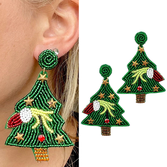 Christmas Tree THE GRINCH Beaded Earrings