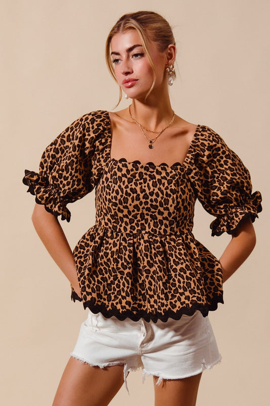 Lola Leopard Animal Print Cotton Peplum Top