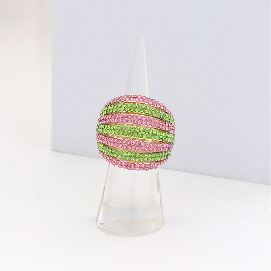 7 Rows of Sparkle Pink Green Crystal Ring