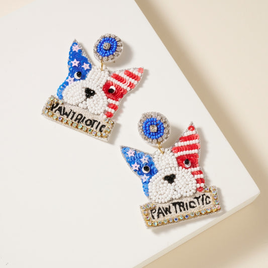 Patriotic Pawtriotic Bulldog American Flag Beaded Earrings