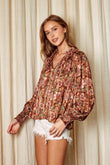 Botanical Boho Ruffled Neck Top