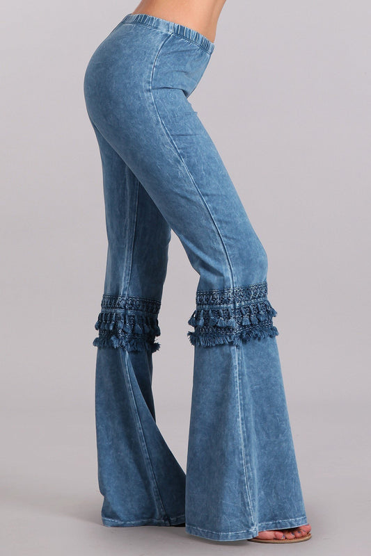 Myah Mineral Washed Blue Ruffle Bell Bottom Pants