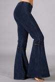 Myah Mineral Washed Electric Blue Ruffle Bell Bottom Pants