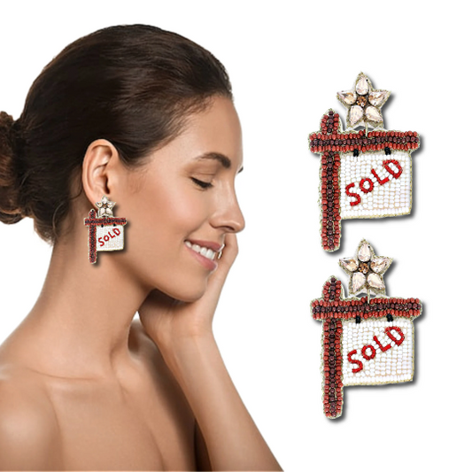 Real Estate Agent SOLD Sign Beaded Earrings