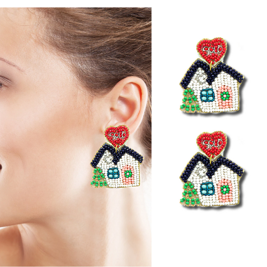 Real Estate Agent Love Sold Houses Beaded Earrings