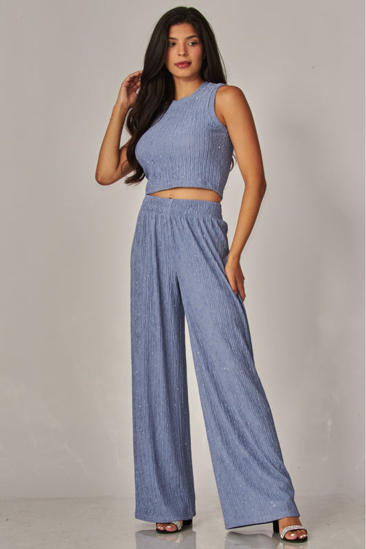 CRINKLES & CRYSTALS RHINESTONE LEISURE SET IN PERIWINKLE