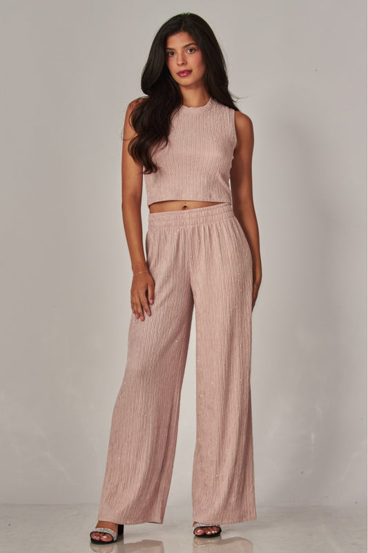 CRINKLES & CRYSTALS RHINESTONE LEISURE SET IN NUDE