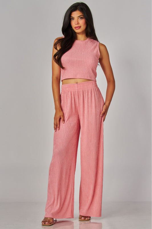 CRINKLES & CRYSTALS RHINESTONE LEISURE SET IN PINK