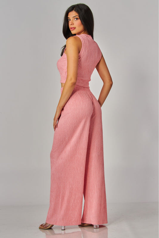 CRINKLES & CRYSTALS RHINESTONE LEISURE SET IN PINK