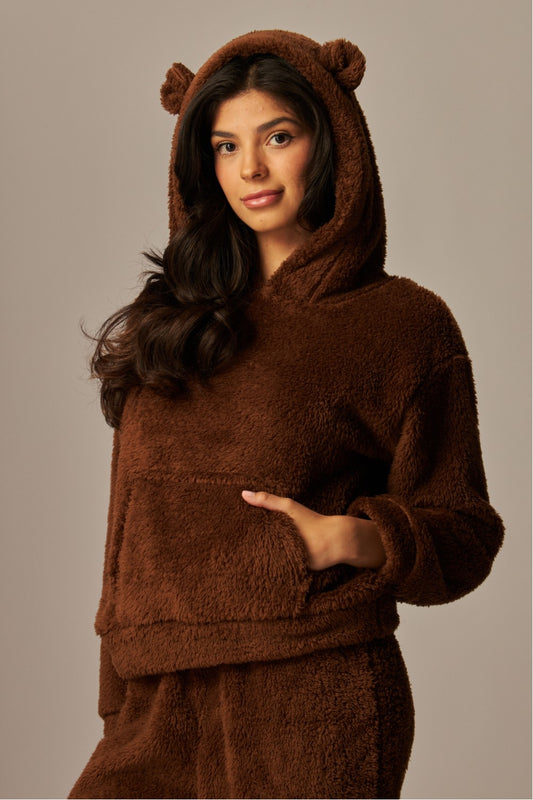 READY FOR TEDDY FLEECE HOODIE PAJAMA SET IN BROWN
