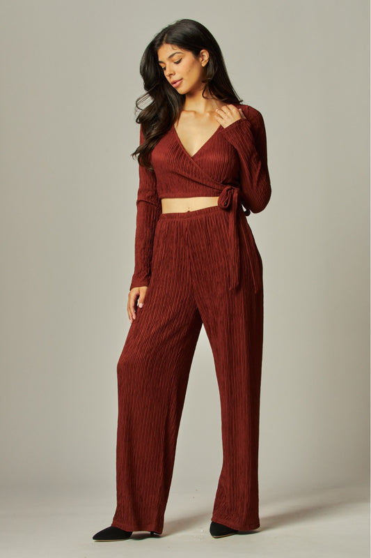 'PLISSED' TO MEET YOU LEISURE PANTS SET IN RUST