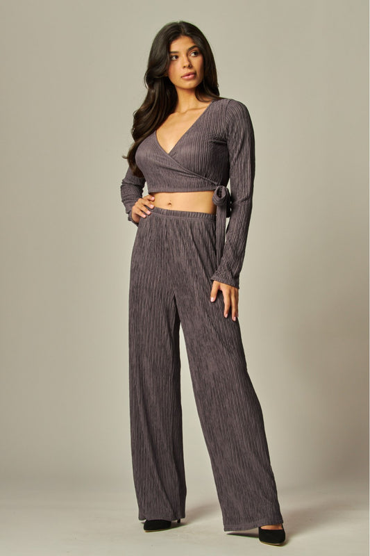 'PLISSED' TO MEET YOU LEISURE PANTS SET IN CHARCOAL