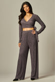 'PLISSED' TO MEET YOU LEISURE PANTS SET IN CHARCOAL