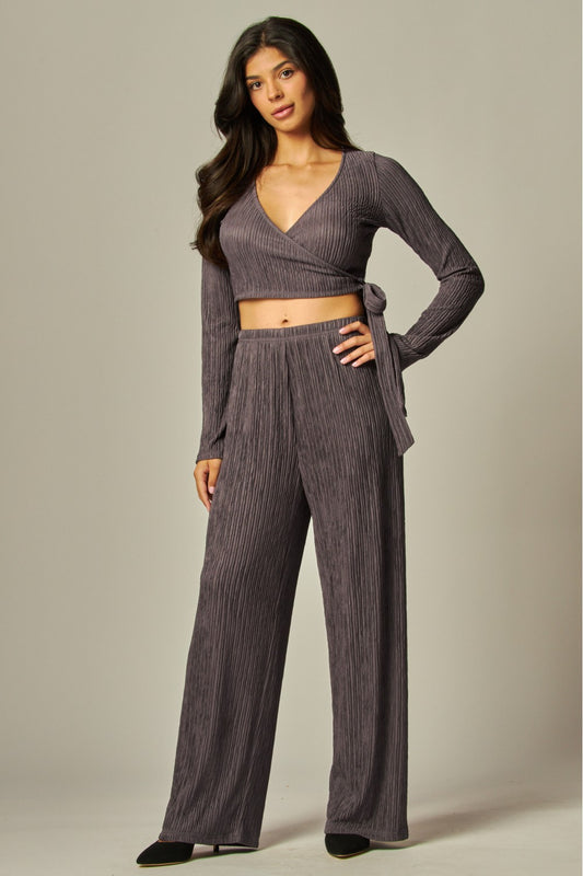 'PLISSED' TO MEET YOU LEISURE PANTS SET IN CHARCOAL