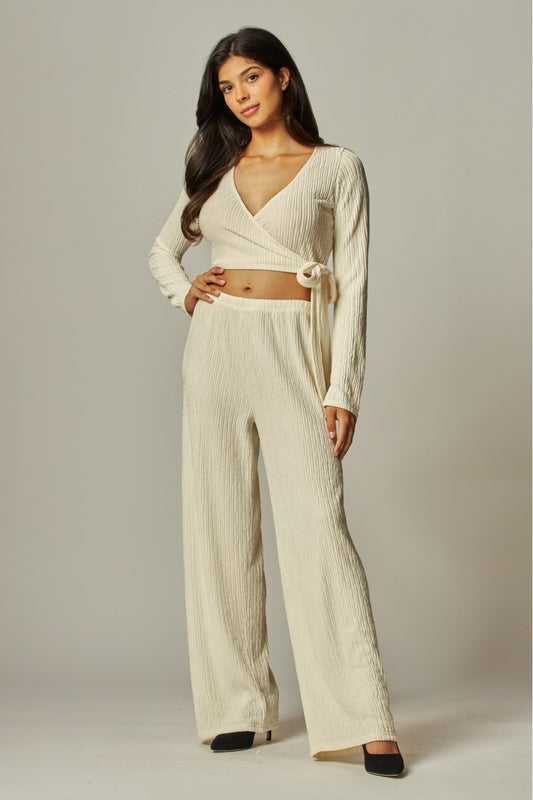 'PLISSED' TO MEET YOU LEISURE PANTS SET IN IVORY