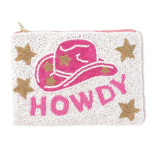 HOWDY Cowgirl Gold Star Beaded Storage Coin Pouch