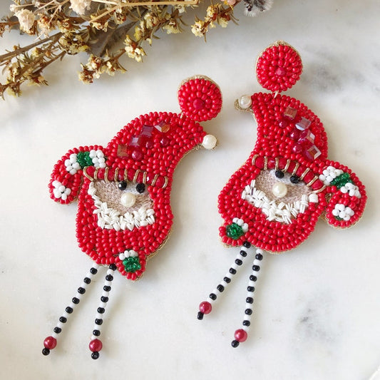 Christmas Elf Gnome Festive Seed Beaded Earrings