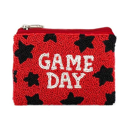 Football GAMEDAY Red Black Logo Beaded Storage Coin Pouch