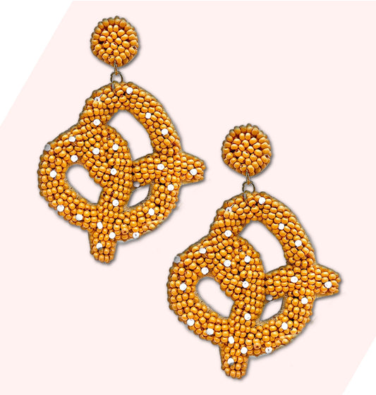 Bavarian Salted Pretzel Seed Beaded Earrings