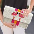 Pink Flamingo Bird Beaded Crossbody Clutch Handbag