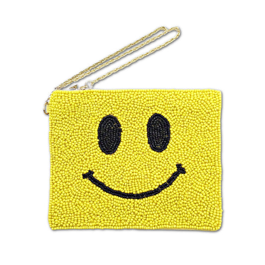 Smiley Face Emoji Beaded Wristlet Chain Pouch