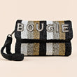Bougie Wristlet Clutch Black Gold Beaded Handbag