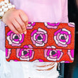 Red Rose Beaded Clutch Crossbody Handbag