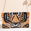 Tiger Jungle Cat Seed Beaded Crossbody Chain Clutch Animal Print Bag Handbag
