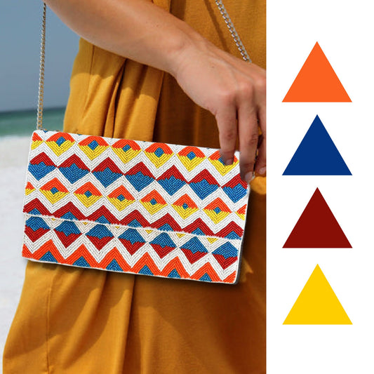 Geometric Design Beaded Crossbody Clutch Handbag