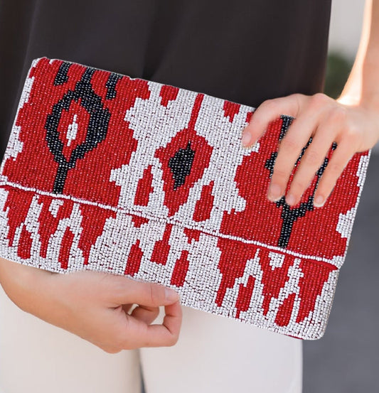 Red Beaded Clutch Aztec Crossbody Bag
