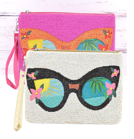 Sunglasses Tropical Beaded Clutch Wristlet Bag