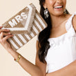MRS Gold Shimmer Striped Wedding Bridal Beaded Crossbody Clutch