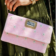 PRESS FOR CHAMPAGNE Pink Pearl Beaded Crossbody Clutch Handbag