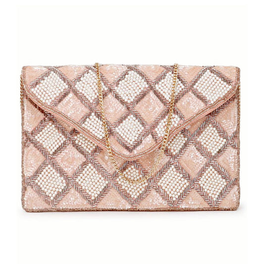Make Me Blush Pink Beaded Crossbody Clutch Handbag