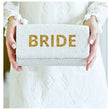 BRIDE Wedding Bridal Crossbody Chain Clutch Handbag White Gold Beaded Bag