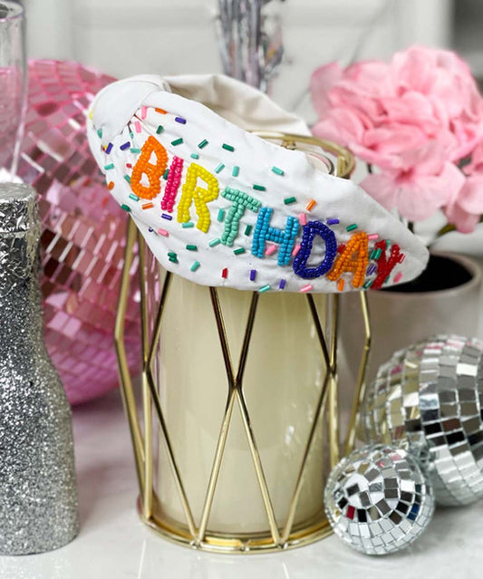 ITS MY BIRTHDAY Beaded Crystal Top Knot Headband