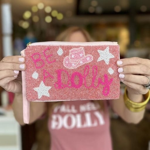 Be A Dolly Rodeo Star Cowgirl Pink Beaded Wristlet Bag
