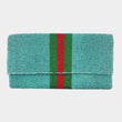 Turquoise Green Red Striped Beaded Crossbody Clutch Handbag