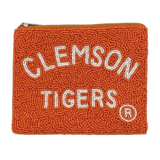 CLEMSON Football Orange Seed Beaded Coin Purse Money Pouch