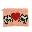 LOVE YOU MOM Cow Print Heart Beaded Coin Pouch