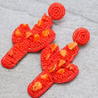 Coral Natural Stone Seed Beaded Western Cactus Earrings