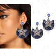 Rhinestone Crystal Blue Fringe Star Celestial Earrings