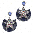 STAR Fringe Rhinestone Midnight Blue Boho Earrings