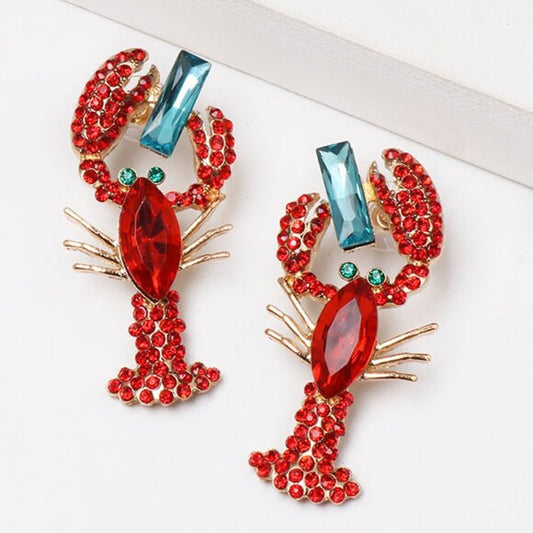 Lobster Rhinestone Crystal Statement Earrings