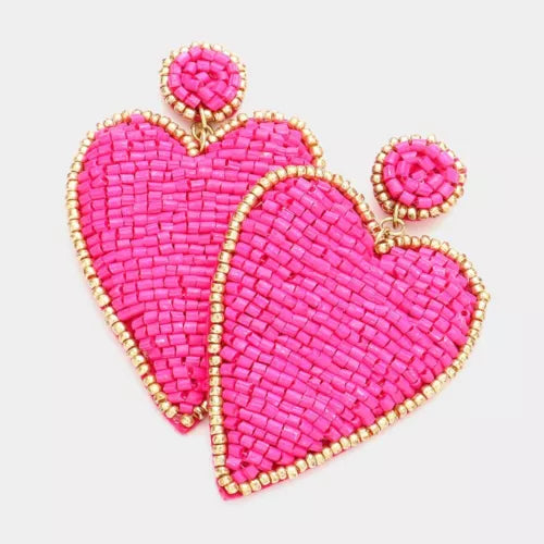 Have A Heart Hot Pink Sparkle Beaded Heart Earrings