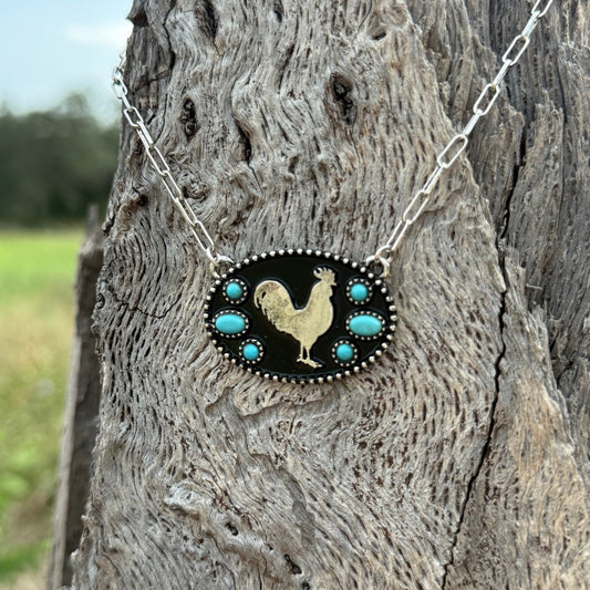 Western Style Turquoise Silver Chicken Necklace